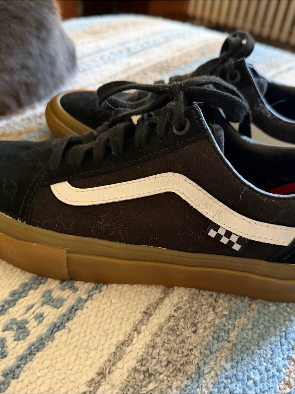 Vans Black Canvas Low-Top Sneakers with White Stripe and Gum Sole